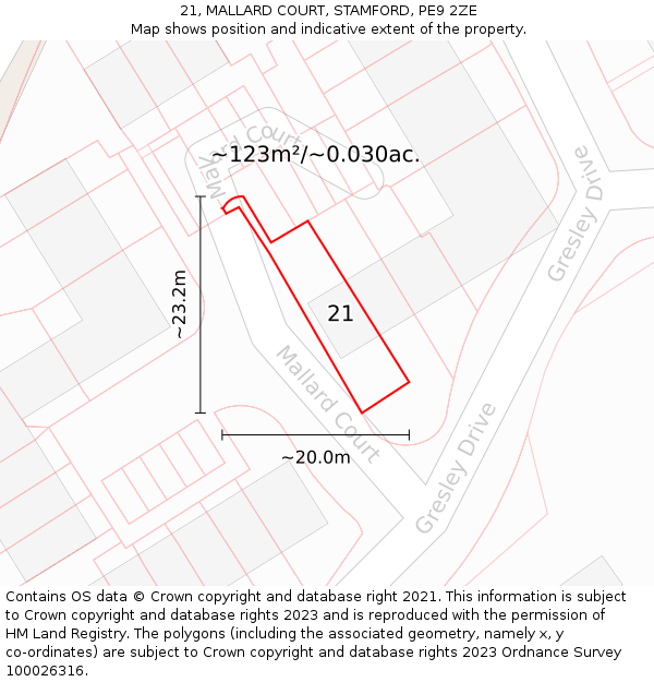 21, MALLARD COURT, STAMFORD, PE9 2ZE: Plot and title map