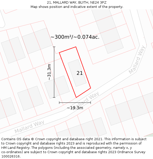 21, MALLARD WAY, BLYTH, NE24 3PZ: Plot and title map