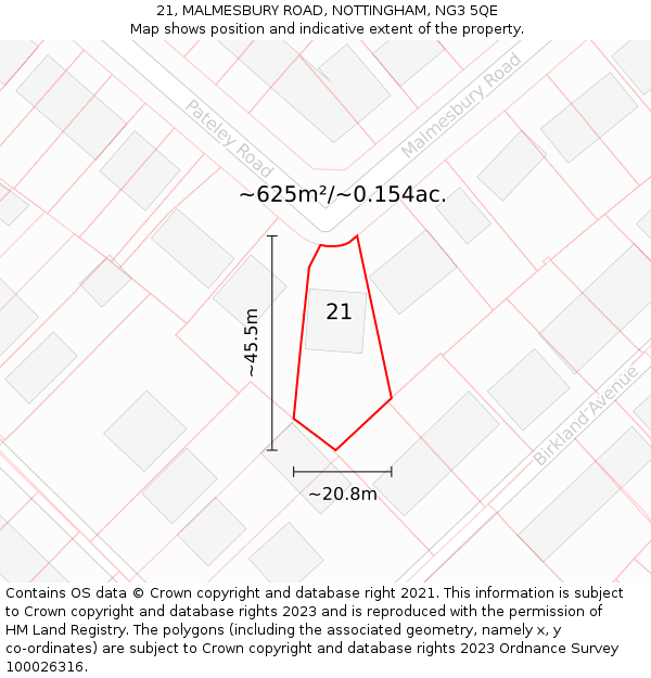 21, MALMESBURY ROAD, NOTTINGHAM, NG3 5QE: Plot and title map