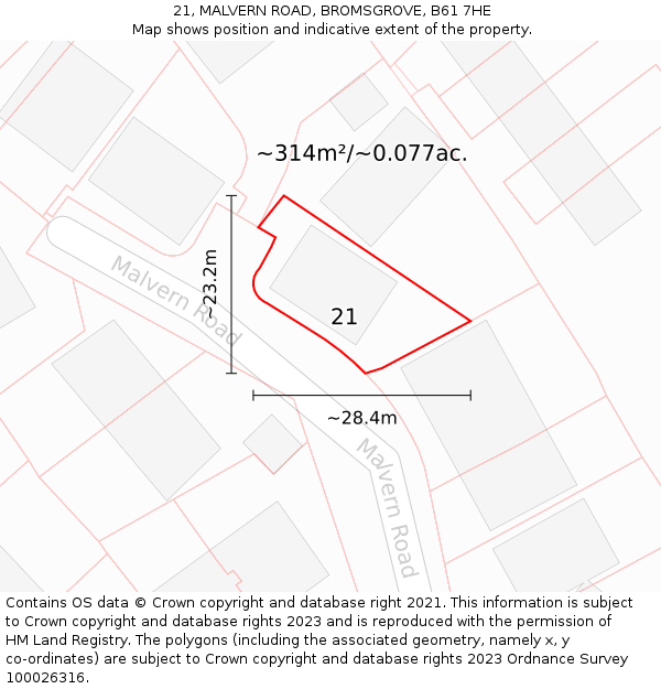 21, MALVERN ROAD, BROMSGROVE, B61 7HE: Plot and title map