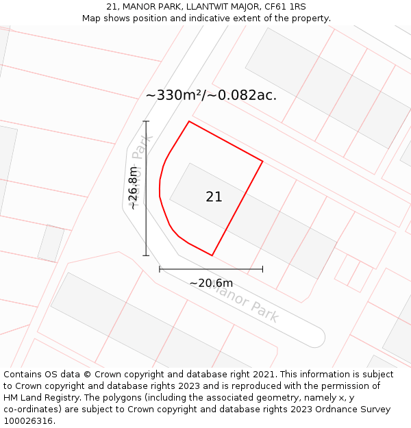 21, MANOR PARK, LLANTWIT MAJOR, CF61 1RS: Plot and title map