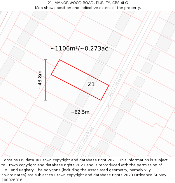 21, MANOR WOOD ROAD, PURLEY, CR8 4LG: Plot and title map