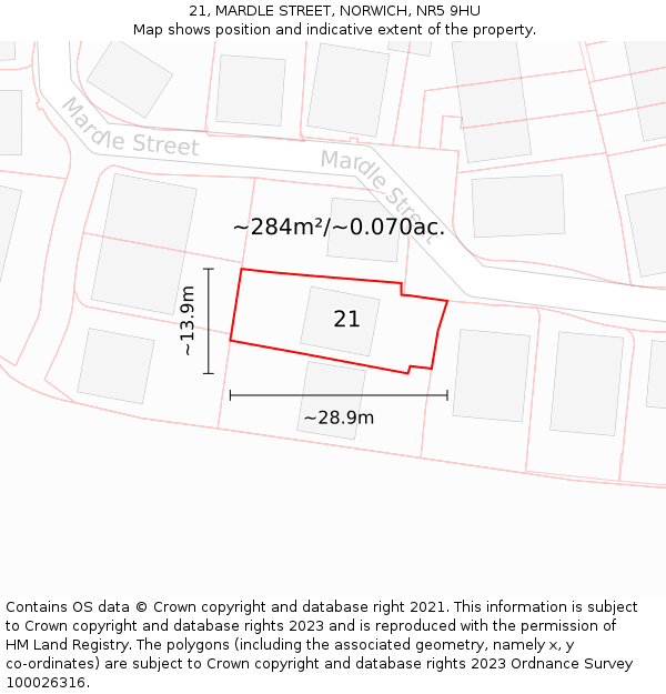 21, MARDLE STREET, NORWICH, NR5 9HU: Plot and title map