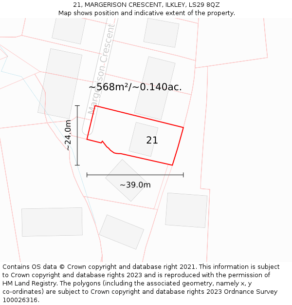 21, MARGERISON CRESCENT, ILKLEY, LS29 8QZ: Plot and title map