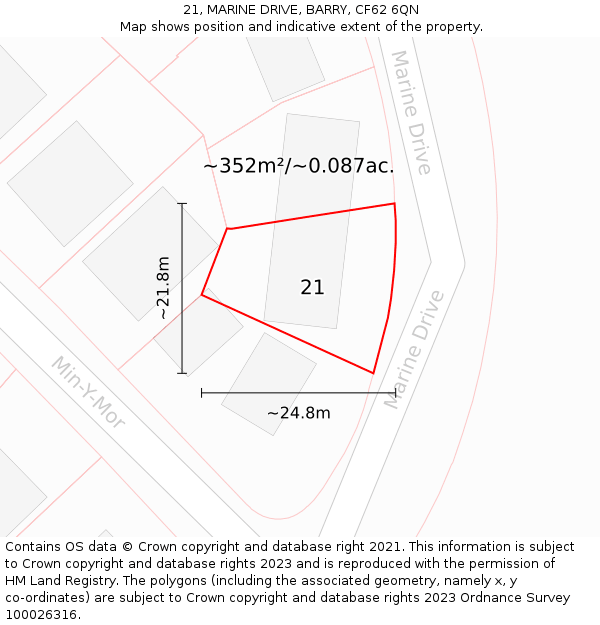 21, MARINE DRIVE, BARRY, CF62 6QN: Plot and title map