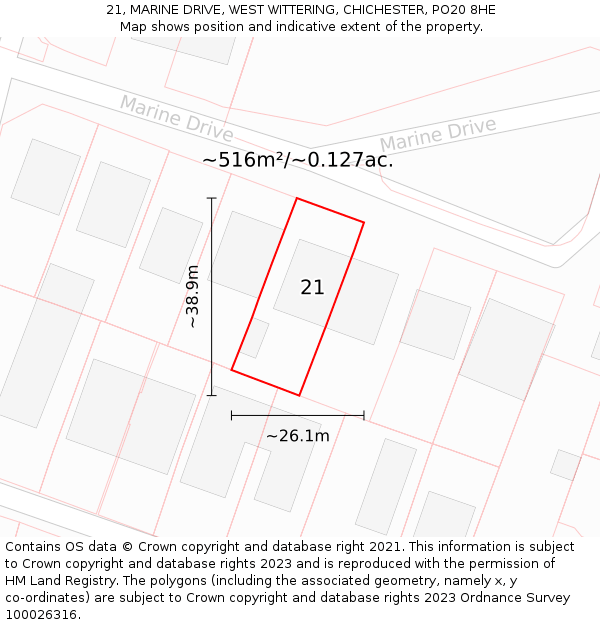 21, MARINE DRIVE, WEST WITTERING, CHICHESTER, PO20 8HE: Plot and title map