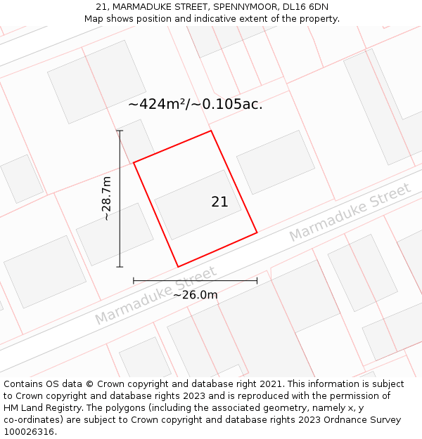 21, MARMADUKE STREET, SPENNYMOOR, DL16 6DN: Plot and title map