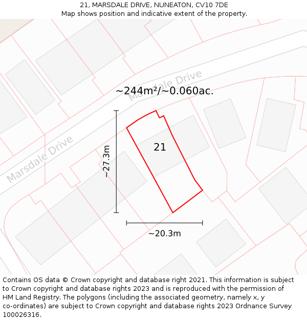 21, MARSDALE DRIVE, NUNEATON, CV10 7DE: Plot and title map