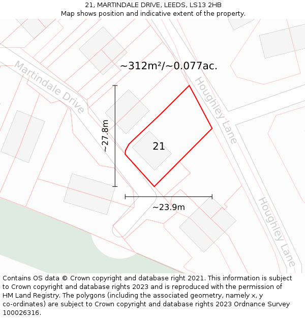 21, MARTINDALE DRIVE, LEEDS, LS13 2HB: Plot and title map