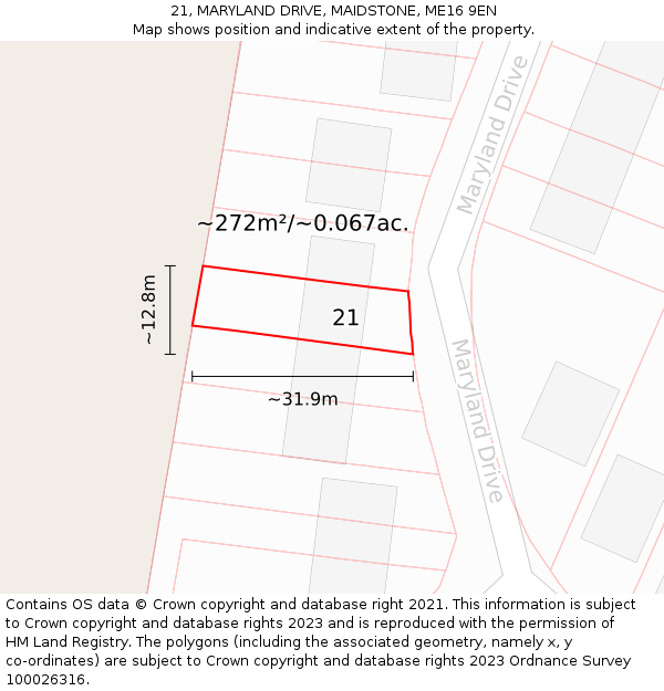 21, MARYLAND DRIVE, MAIDSTONE, ME16 9EN: Plot and title map