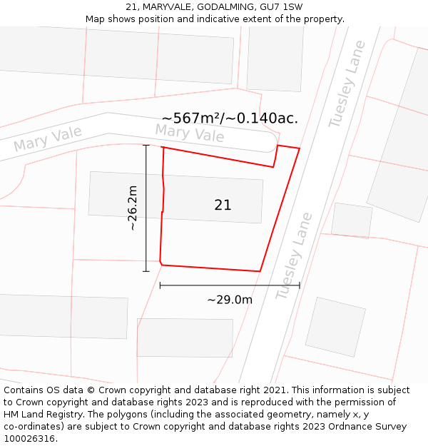 21, MARYVALE, GODALMING, GU7 1SW: Plot and title map