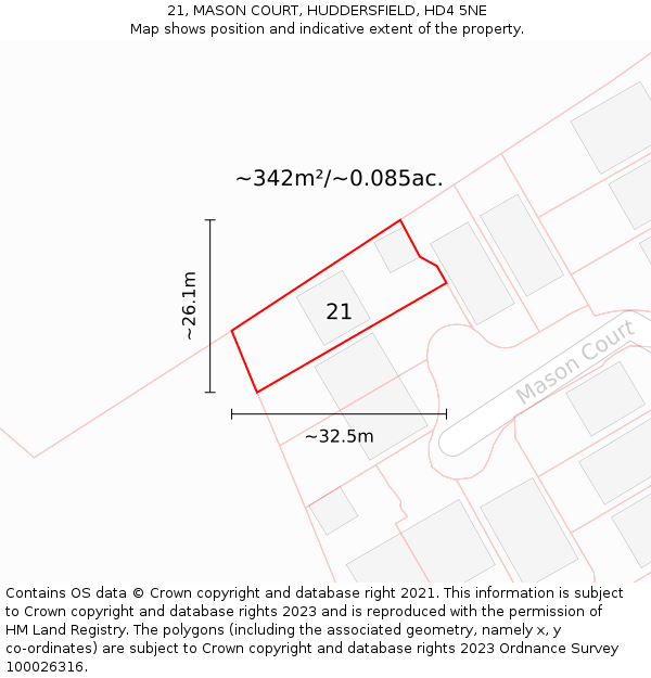 21, MASON COURT, HUDDERSFIELD, HD4 5NE: Plot and title map