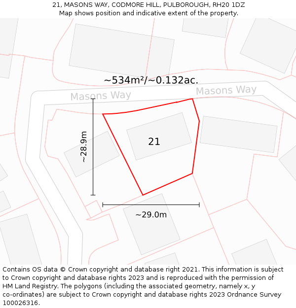 21, MASONS WAY, CODMORE HILL, PULBOROUGH, RH20 1DZ: Plot and title map