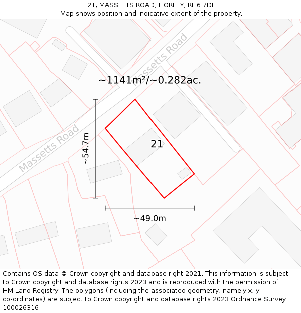 21, MASSETTS ROAD, HORLEY, RH6 7DF: Plot and title map