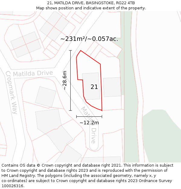 21, MATILDA DRIVE, BASINGSTOKE, RG22 4TB: Plot and title map