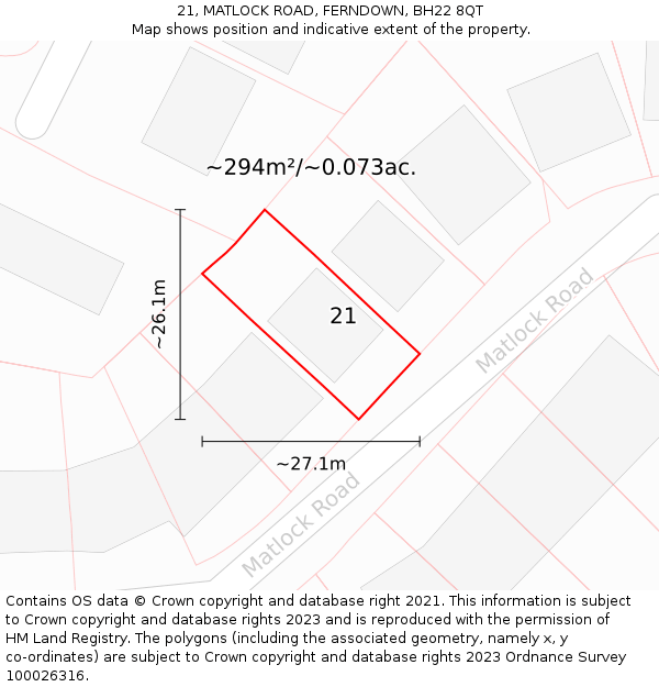 21, MATLOCK ROAD, FERNDOWN, BH22 8QT: Plot and title map