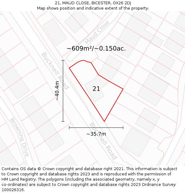 21, MAUD CLOSE, BICESTER, OX26 2DJ: Plot and title map