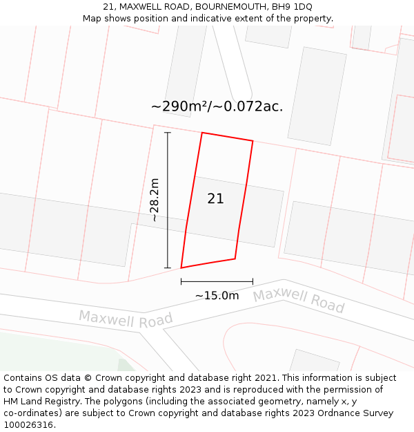 21, MAXWELL ROAD, BOURNEMOUTH, BH9 1DQ: Plot and title map