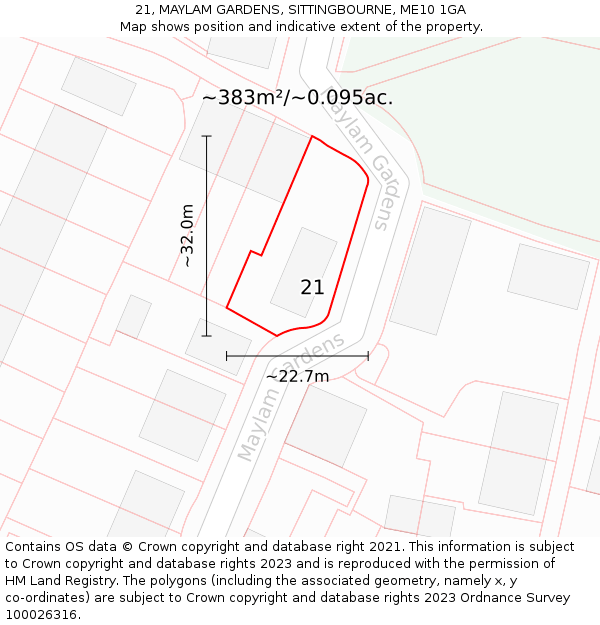 21, MAYLAM GARDENS, SITTINGBOURNE, ME10 1GA: Plot and title map