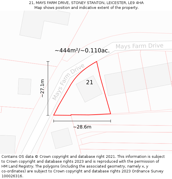 21, MAYS FARM DRIVE, STONEY STANTON, LEICESTER, LE9 4HA: Plot and title map