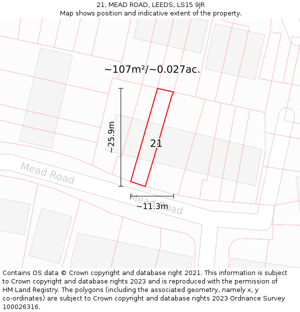 21, MEAD ROAD, LEEDS, LS15 9JR: Plot and title map