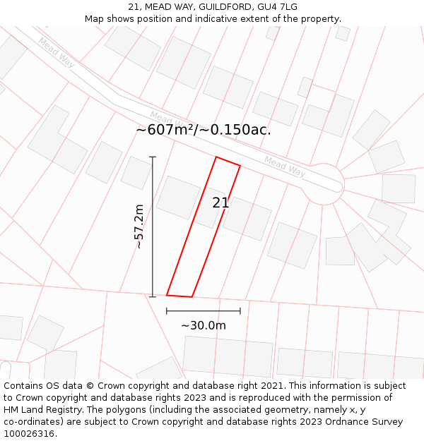 21, MEAD WAY, GUILDFORD, GU4 7LG: Plot and title map