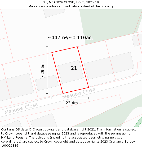 21, MEADOW CLOSE, HOLT, NR25 6JP: Plot and title map