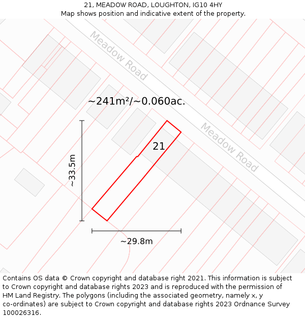 21, MEADOW ROAD, LOUGHTON, IG10 4HY: Plot and title map