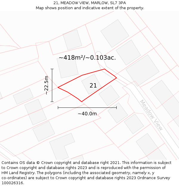 21, MEADOW VIEW, MARLOW, SL7 3PA: Plot and title map