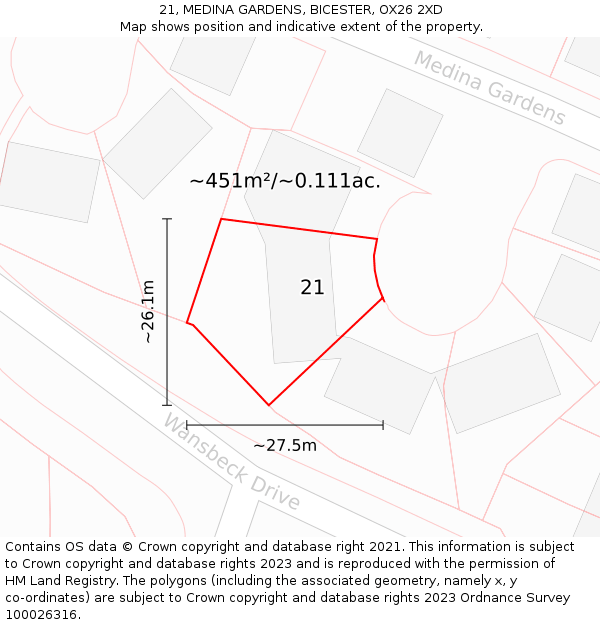 21, MEDINA GARDENS, BICESTER, OX26 2XD: Plot and title map