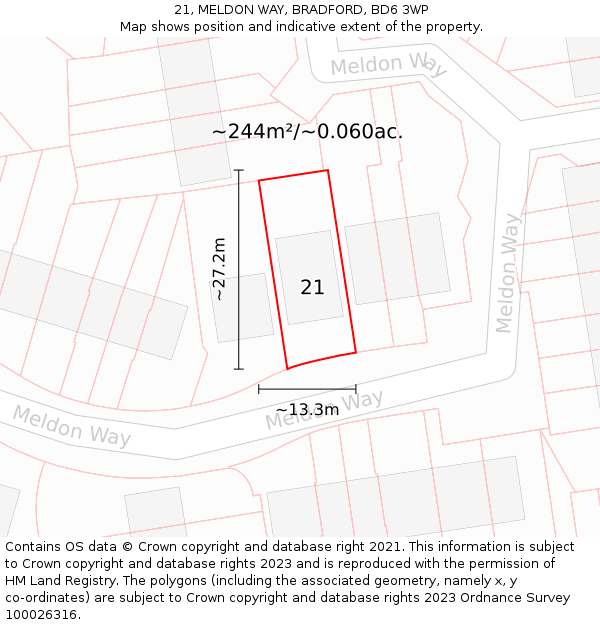 21, MELDON WAY, BRADFORD, BD6 3WP: Plot and title map