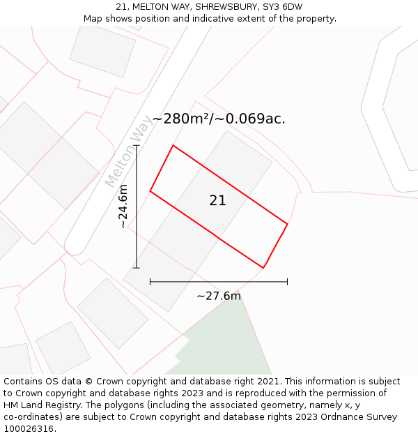 21, MELTON WAY, SHREWSBURY, SY3 6DW: Plot and title map