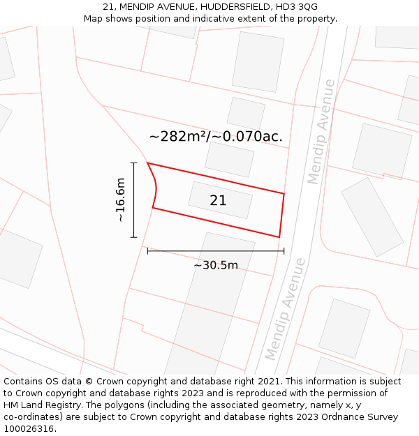 21, MENDIP AVENUE, HUDDERSFIELD, HD3 3QG: Plot and title map