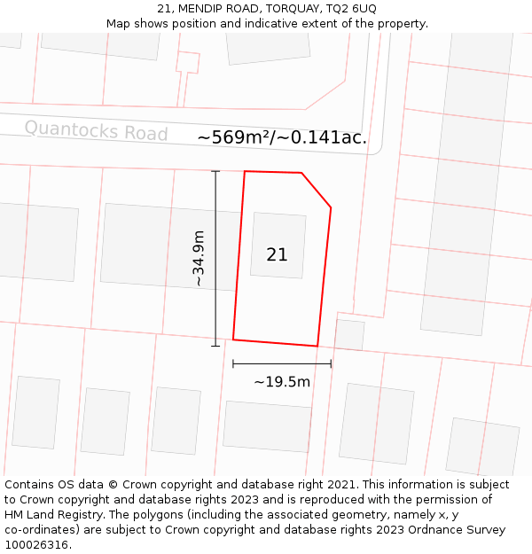 21, MENDIP ROAD, TORQUAY, TQ2 6UQ: Plot and title map