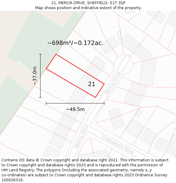 21, MERCIA DRIVE, SHEFFIELD, S17 3QF: Plot and title map