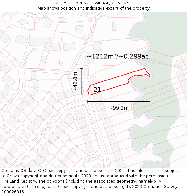 21, MERE AVENUE, WIRRAL, CH63 0NE: Plot and title map