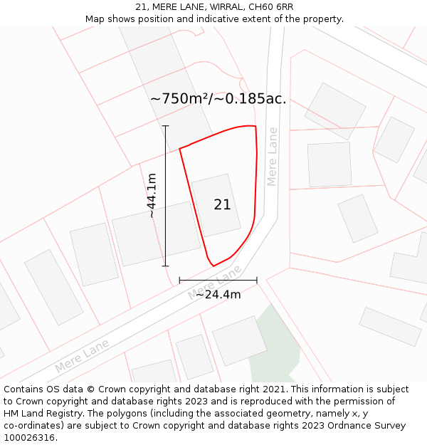 21, MERE LANE, WIRRAL, CH60 6RR: Plot and title map