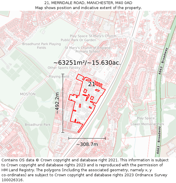 21, MERRIDALE ROAD, MANCHESTER, M40 0AD: Plot and title map