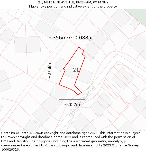 21, METCALFE AVENUE, FAREHAM, PO14 2HY: Plot and title map