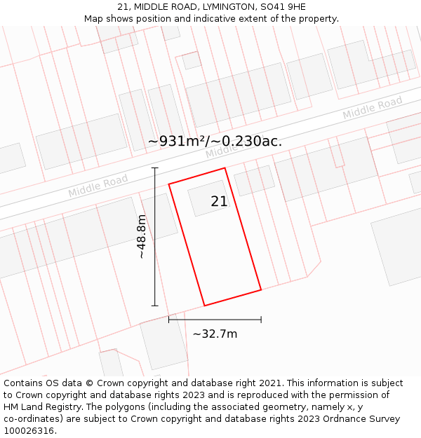 21, MIDDLE ROAD, LYMINGTON, SO41 9HE: Plot and title map