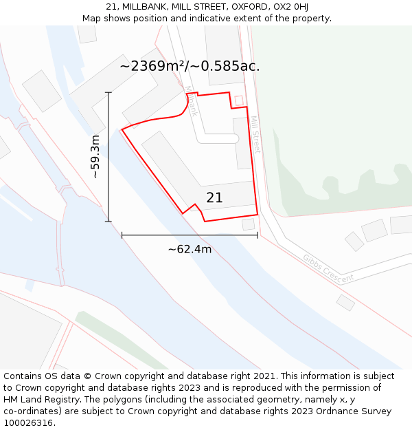 21, MILLBANK, MILL STREET, OXFORD, OX2 0HJ: Plot and title map