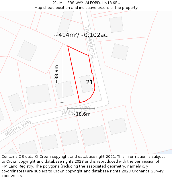 21, MILLERS WAY, ALFORD, LN13 9EU: Plot and title map