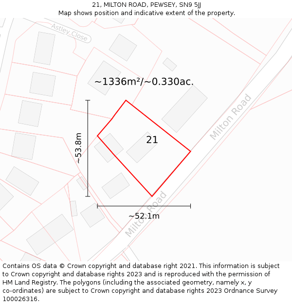 21, MILTON ROAD, PEWSEY, SN9 5JJ: Plot and title map