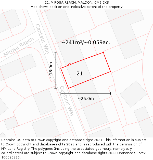 21, MIROSA REACH, MALDON, CM9 6XS: Plot and title map