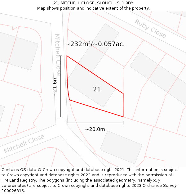 21, MITCHELL CLOSE, SLOUGH, SL1 9DY: Plot and title map
