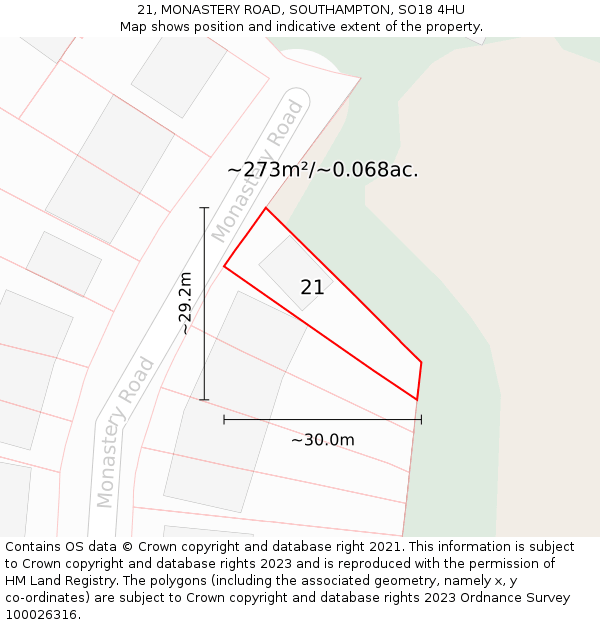 21, MONASTERY ROAD, SOUTHAMPTON, SO18 4HU: Plot and title map