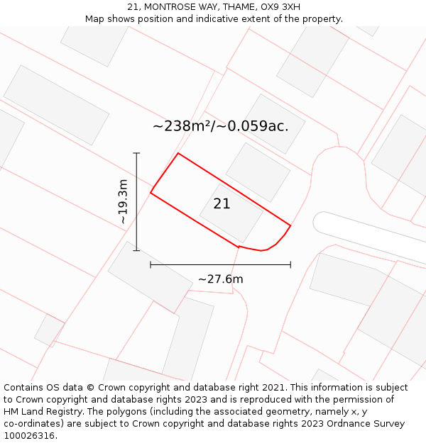 21, MONTROSE WAY, THAME, OX9 3XH: Plot and title map