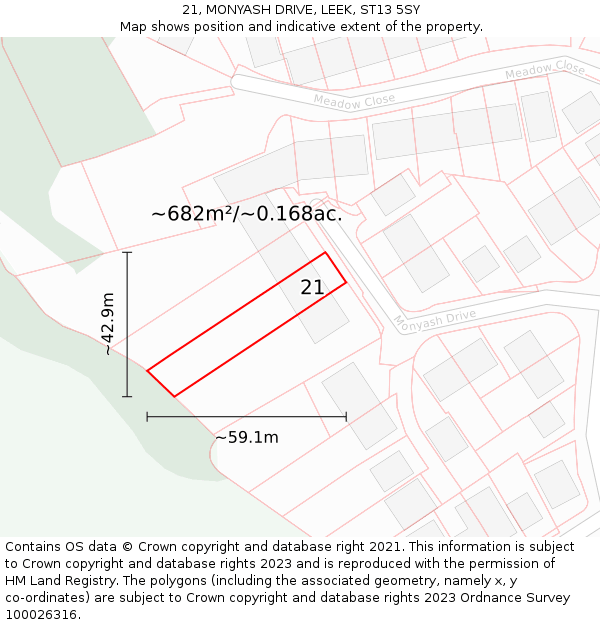 21, MONYASH DRIVE, LEEK, ST13 5SY: Plot and title map