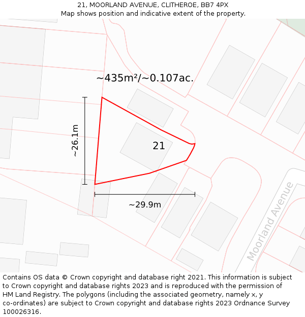 21, MOORLAND AVENUE, CLITHEROE, BB7 4PX: Plot and title map