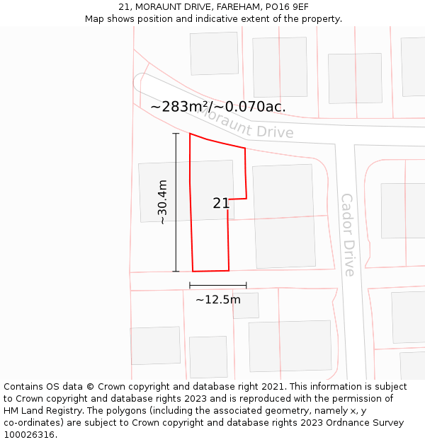 21, MORAUNT DRIVE, FAREHAM, PO16 9EF: Plot and title map